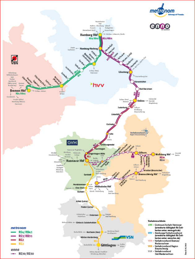 Haltestellenübersicht metronom und enno